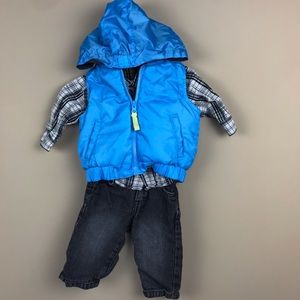 [SOLD]Boys Plaid Shirt Blue Vest Black Jeans 3-6 M